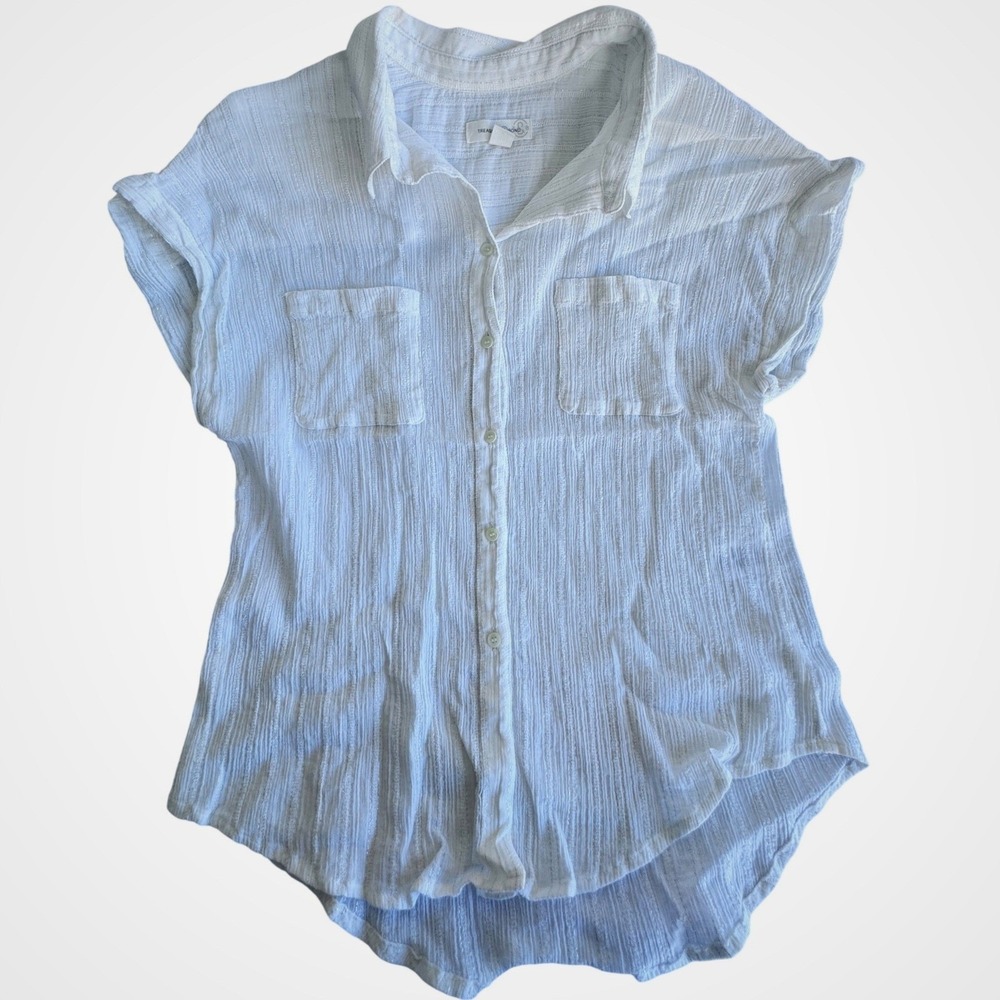 Cream Metallic Stripe Gauze Minimalist Button Down Shirt Womens M